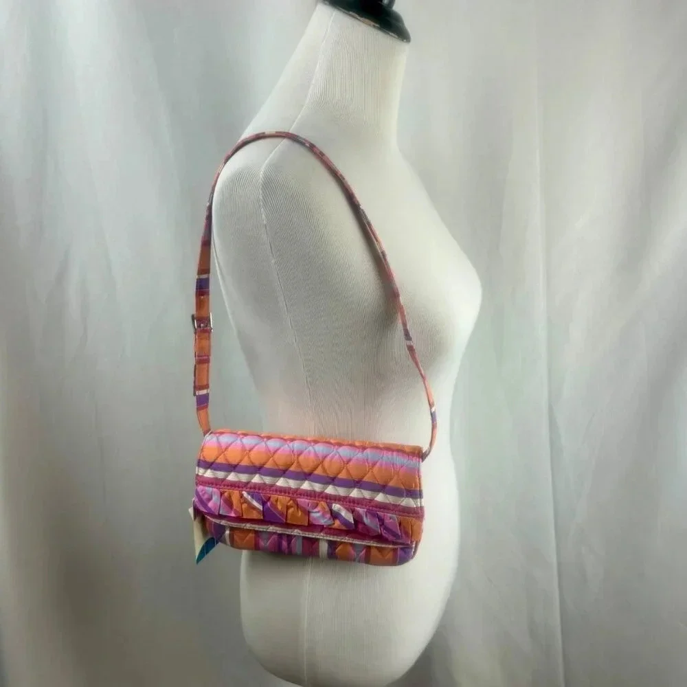 NEW Rare‎ Vera Bradley Caroline Shoulder Bag Clutch Wallet Silk Hibiscus Stripe